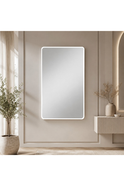 MiLi Modern Rectangular Wall Mirror with Thin White Frame