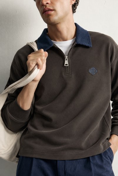 king brich Men's Velvet Collar Zippered Oversize Sweatshirt