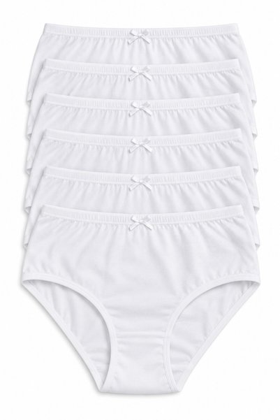REN Women's 6-Piece White 100% Cotton Ribbed Bato Panties with High Bow Detai...