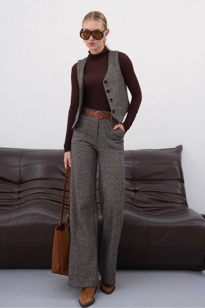 macharel jeans Women's Patterned Wide-Leg Palazzo Pants and Vest with Pockets...