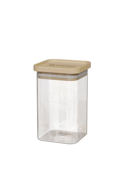 Zokura Square container, borosilicate glass, 8x8cm, 550ml, with bamboo lid -