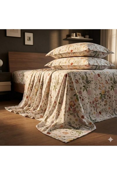 Generic 3 Pieces Flat Bedsheet Set with Floral Pattern King Size Bed Pillow C...