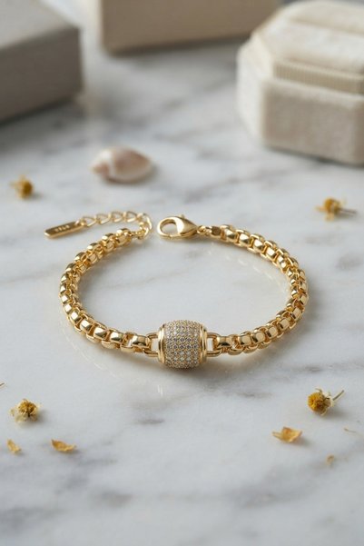 callerrons accessories سوار نسائي من سي إم ذهبي اللون بسلسلة فينيسية مرصعة بح...