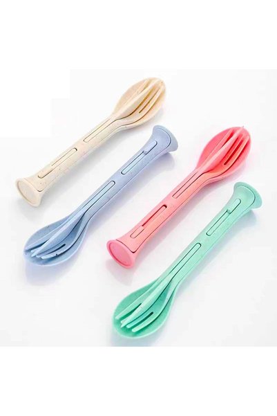 SWIUKPHE 4-Piece Wheat Straw Portable Cutlery Set, 3-in-1 Reusable Spoon, For...
