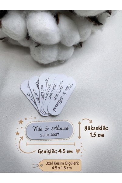 Kişiye özel etiket - Hediyelik Etiketi - 100 adet beyaz karton etiket ( 1,5 x 4,5 cm)