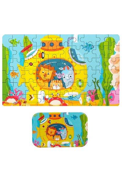 OEM Puzzle 60 de Piese din Lemn in Cutie Metalica, , Model Submarin, Educativ...