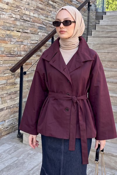 Salih Çelebi Belted Trench Coat 202723 - Mürdüm
