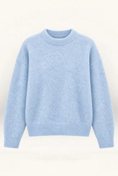 Ladima Pulover de damă albastru, cu gât tip crewneck, cu textură ultra moale