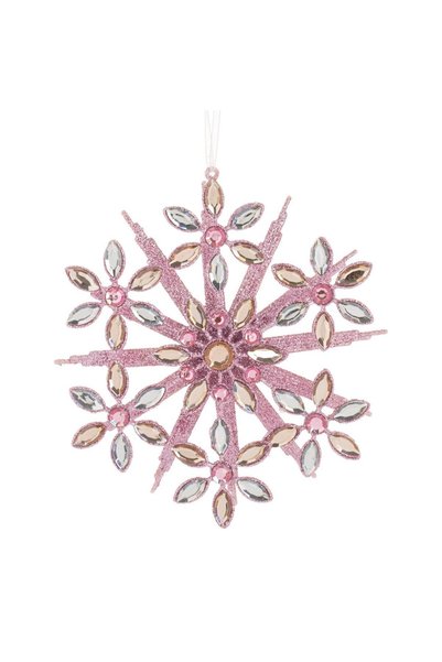 DD SHOP Ornament de brad în formă de fulg de zăpadă 3D, roz cu glitter și cri...