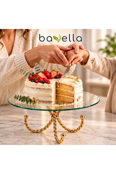 bavella Şık ve Modern Gold detaylı Pasta Sunum Tepsisi