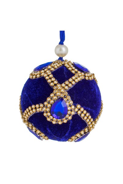 DD SHOP Glob de Crăciun catifelat albastru, decorat cu strasuri și cristale, ...