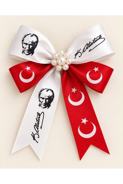 Genel Markalar Atatürk Baskılı Türk Bayraklı İnci Detaylı Fiyonk Saç Tokası –...
