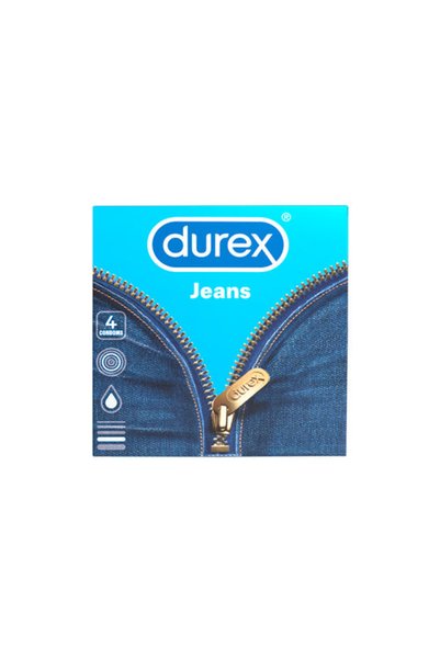 Durex Jeans Classic Latex Condoms with Easy-On Shape and Extra Lubrication 4 pcs