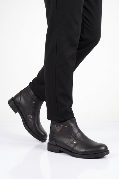 Aspor Black Genuine Leather Zippered Men's Boots