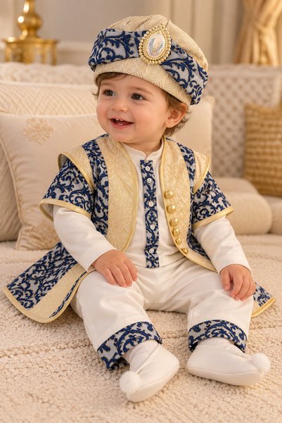 İZYALİF BABY طقم مولود جديد (1 سنة) مكون من 5 قطع - قفطان عثماني، قبعة، أحذية...