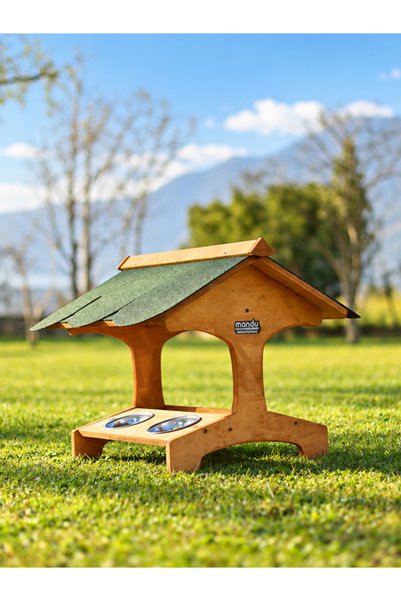 MANDU Dış Mekân Kedi Köpek Mama İstasyonu – Sokak Hayvanları için Çatılı Ahşa...