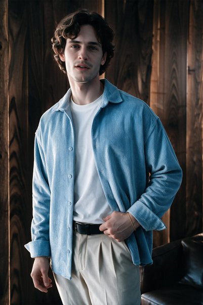MENOFOURSWEAR Maren Erkek Premium Kalite Oversize Kadife Uzun Kollu Gömlek Ce...