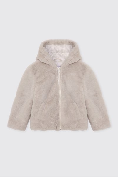 Panço Baby Girl Hooded Plush Beige Coat