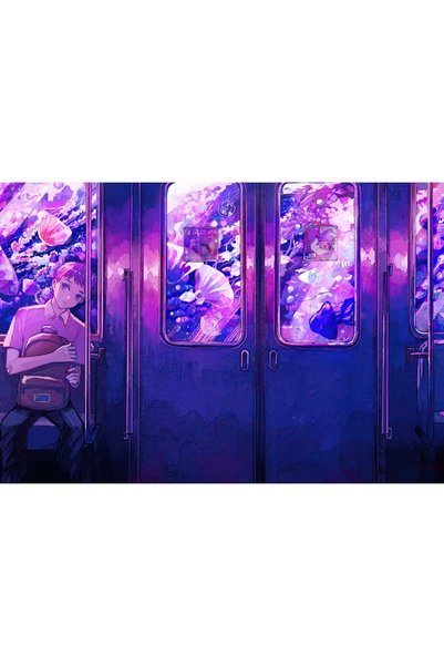 OEM Poster Anime Boy Sitting In Train Leaning, 61x90 cm, poster11316