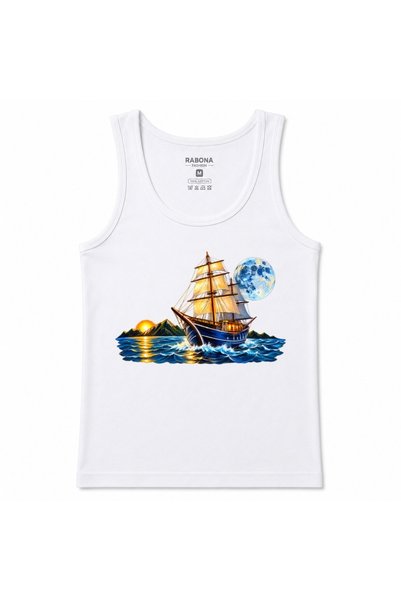 Rabona Fashion Moonlit Voyage – Full Moon and Sunset Sailing Ship Printed Men...