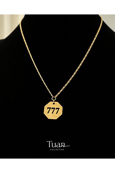 Tuan Collection قلادة 777 ميلك ساينز كوليج مصنوعة من الفولاذ بالكامل بلون ذهب...