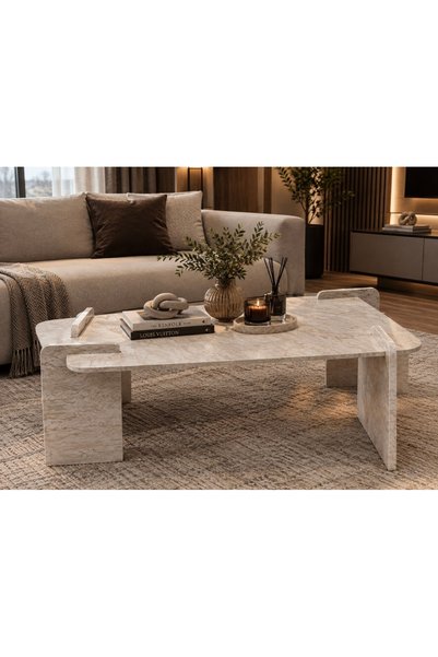 DOĞUKAN HOME Modern Traverten Mdf Orta Sehpa