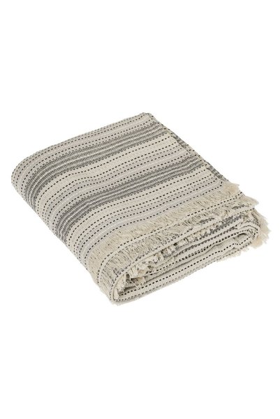 OEM Ecru Decorative Bedspread with Black Stripe & Fringes for 3-Seater Sofa 2...