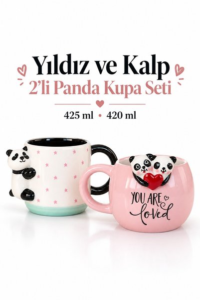 Rosie Panda Figürlü Yıldız ve Temalı 2’li Kupa Seti