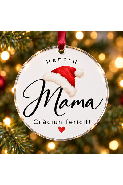 OEM Glob Crăciun plexiglas 10 cm, Pentru Mama – căciuliță de Moș