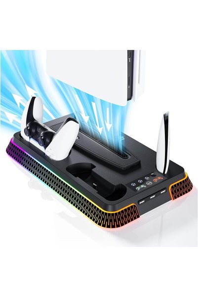 CENXI محطة تبريد لجهاز PS5، حامل PS5 Pro مع إضاءة RGB ومروحة توربو ومحطة شحن ...