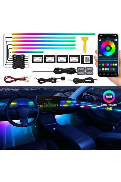 GENERAL شريط إضاءة LED داخلي للسيارة من دريم كولور مع تطبيق لاسلكي، RGB 10 في...