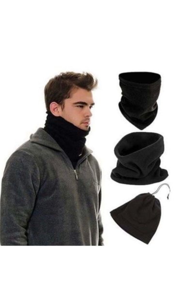 AychaAksesuar Black Fleece Men's Beanie or Neck Warmer