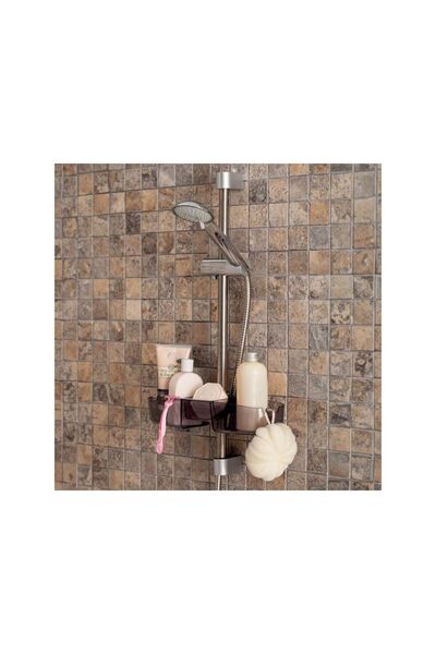 Jumbo Raft cu 3 Compartimente din Plastic Gri pentru Suportul Dusului 33x11x7cm