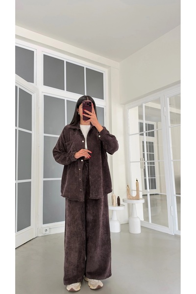 manana fashion Σετ παντελονιού και πουκάμισου από κοτλέ σε υπερμεγέθη γραμμή
