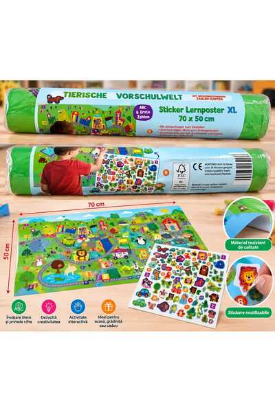 Generic Brand Poster Educativ XL pentru Copii cu Stickere Reutilizabile – Ani...