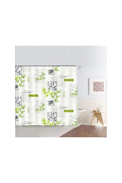 OEM Perdea Dus din PEVA Alba cu Pietre Ramuri Bambus Zen 180x180cm