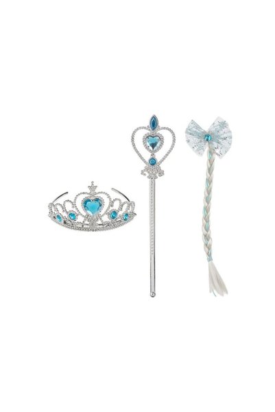 OEM Silver Wand Tiara Set & Clip with Blue Stones Snowflake Bow Tail - 3 pieces