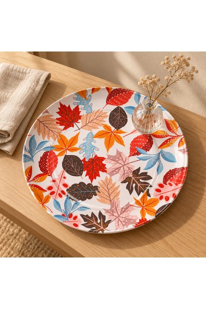 OEM Round decorative metal tray, autumn leaves pattern, diameter 33 cm, multi...