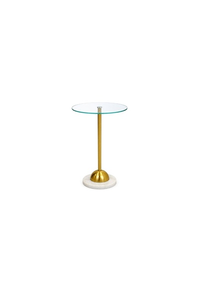 IN HOME STORE طاولة جانبية سطح زجاجي وقاعدة رخامية ذهبي