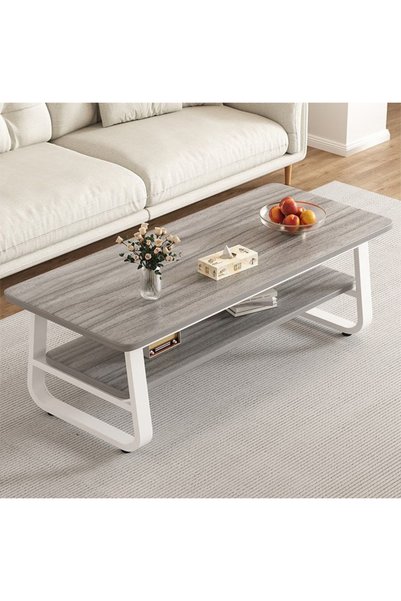 Generic Brand Modern Rectangular Coffee Table with Lower Storage Shelf, Grey ...