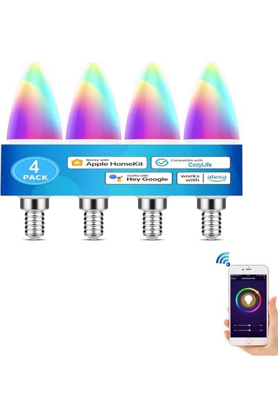 GENERAL مصباح ذكي هوم كيت E14 من ريدير، مصابيح LED ذكية واي فاي متوافقة مع اب...