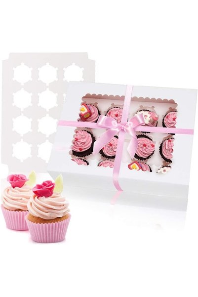 ALMEKAQUZ 5Pack Cupcake Boxes, Food Grade Bakery Carrier, Hold 12 Standard Cu...