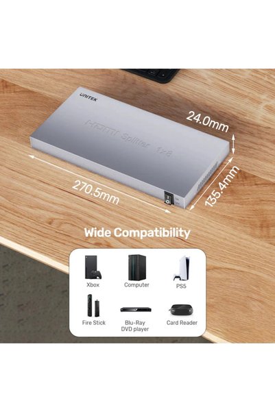 Unitek مقسم إشارة HDMI بدقة 4K، مدخل واحد و8 مخارج (V1132A01-EU)