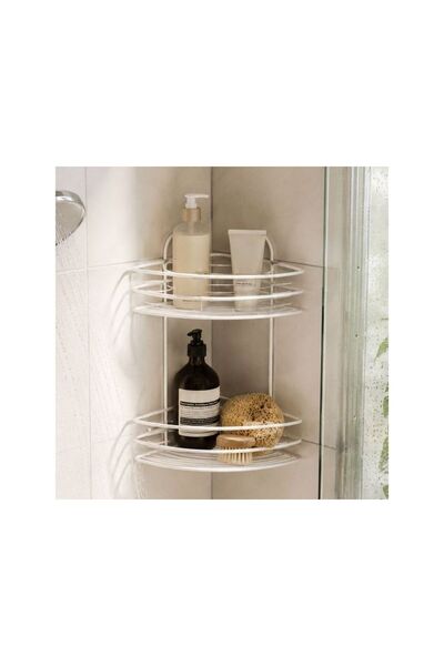 Jumbo Raft de Baie Alb de Colt cu 2 Niveluri & 2 Carlige 19x19x34,5cm