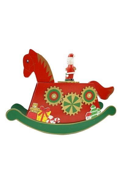 Generic Brand Cutiuță muzicală decorată de Crăciun, Ponei, Roșu, din Lemn, 18...