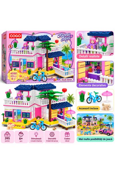 cogo Merry Days Beach House Building Set, Holiday House with Terrace, 395 Pie...