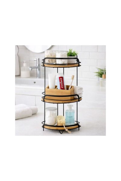 OEM Etajera de Colt cu 3 Niveluri cu Suprafete din Bambus pentru Baie 27x20x63cm