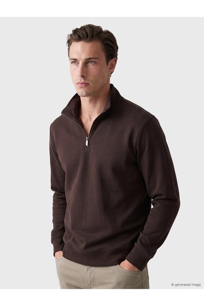 LC Waikiki Ozmarka New Season Brown Stand Collar Men's Thick Sweatshirt