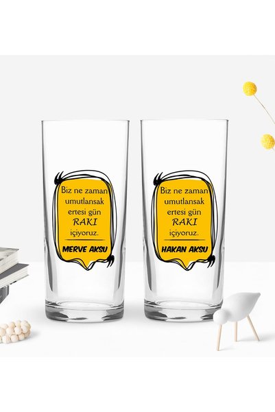 Bk Gift Kişiye Özel İsimli DTF Rakı Sözleri Mottolu İkili Rakı Bardağı Seti-6, Arkadaşa Hediye