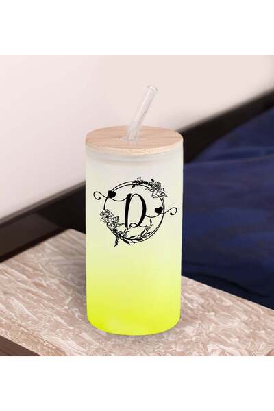 Bk Gift Yellow Colored Lettered Glass Cup with Straw 600ml - 3, Gift for a Fr...